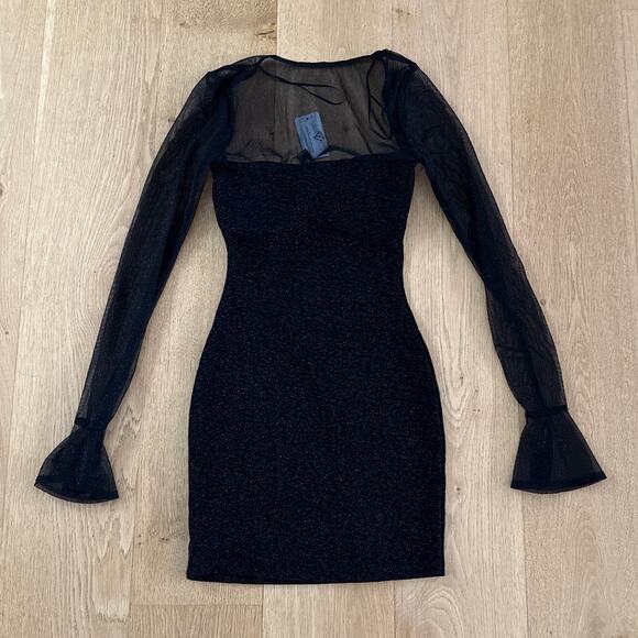 Windsor Mini Dress Glitter Mesh Long Sleeves Sparks Fly Size XS Black - Picture 4 of 6
